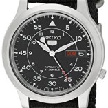 Seiko-5-Mens-Automatic-Watch-with-Black-Dial-Analogue-Display-and-Black-Fabric-Strap-SNK809K2-0