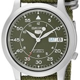 Seiko-5-Mens-Automatic-Watch-with-Green-Dial-Analogue-Display-and-Green-Fabric-Strap-SNK805K2-0