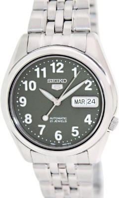 Seiko-Mens-SNK379K-Silver-Stainless-Steel-Quartz-Watch-with-Green-Dial-0